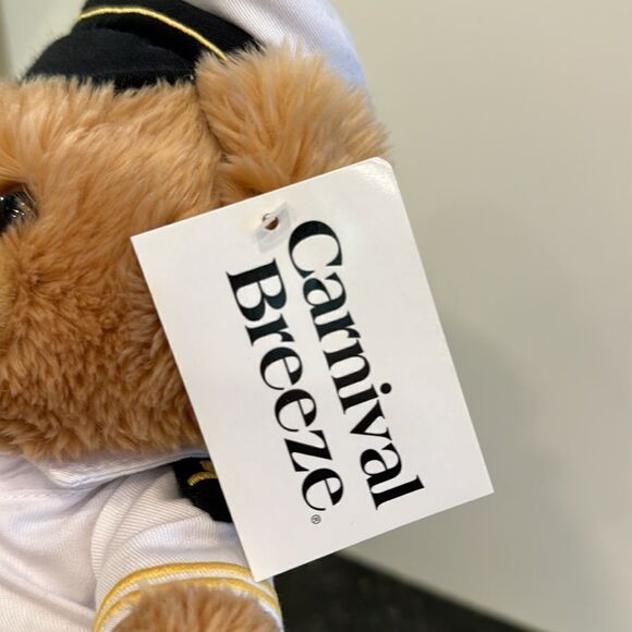 Carnival Breeze Cruise Victory Captain Brown Teddy Bear Plush 10” White Uniform - Picture 8 of 9